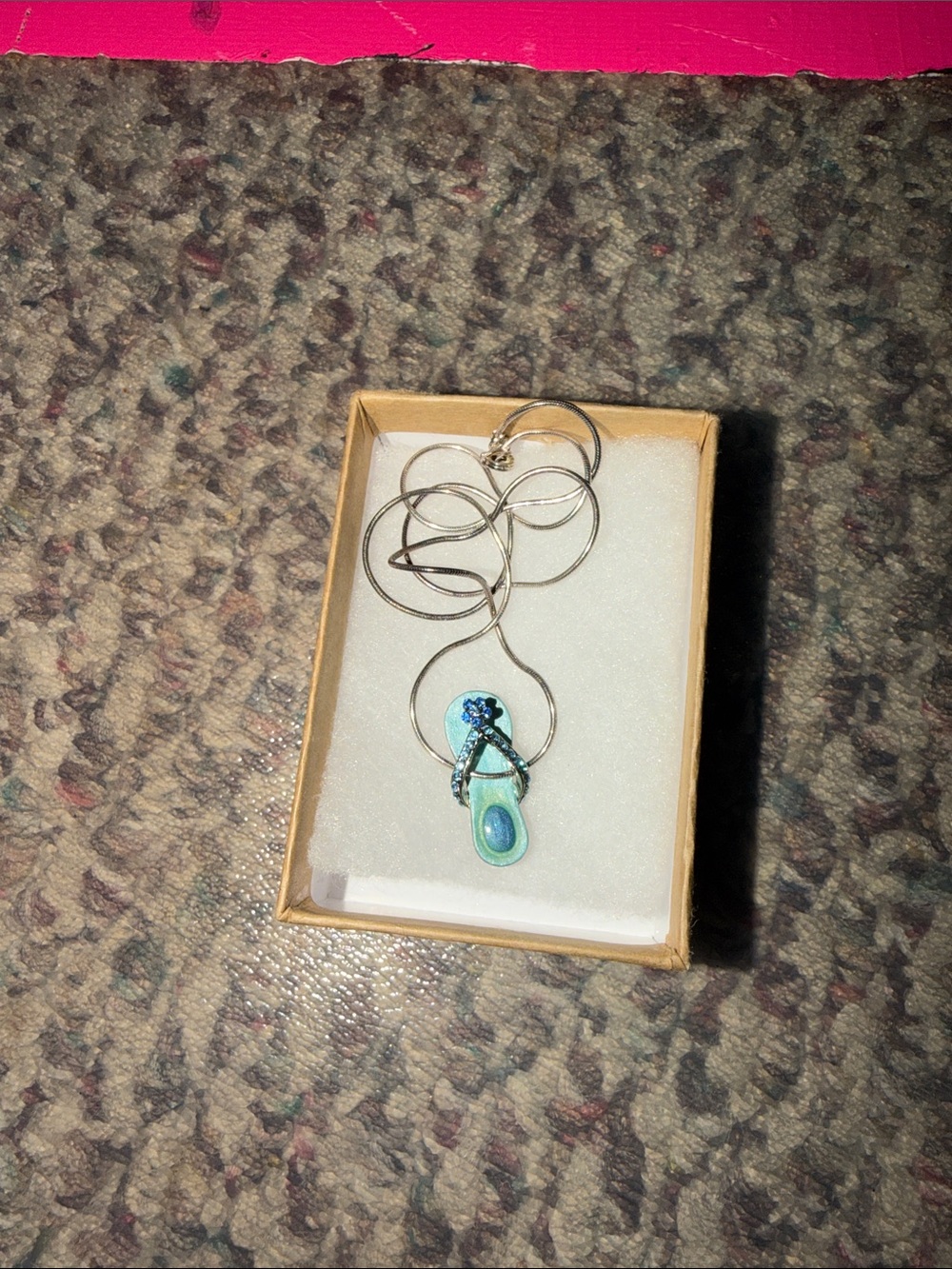Delicate Aqua Blue Flip-Flop Pendant Necklace on Silver Chain